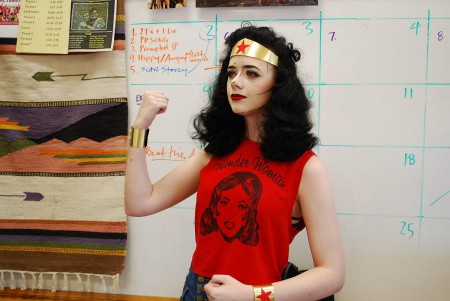 Junior, Corrina Asher portrays Wonder Woman with pop art make up 