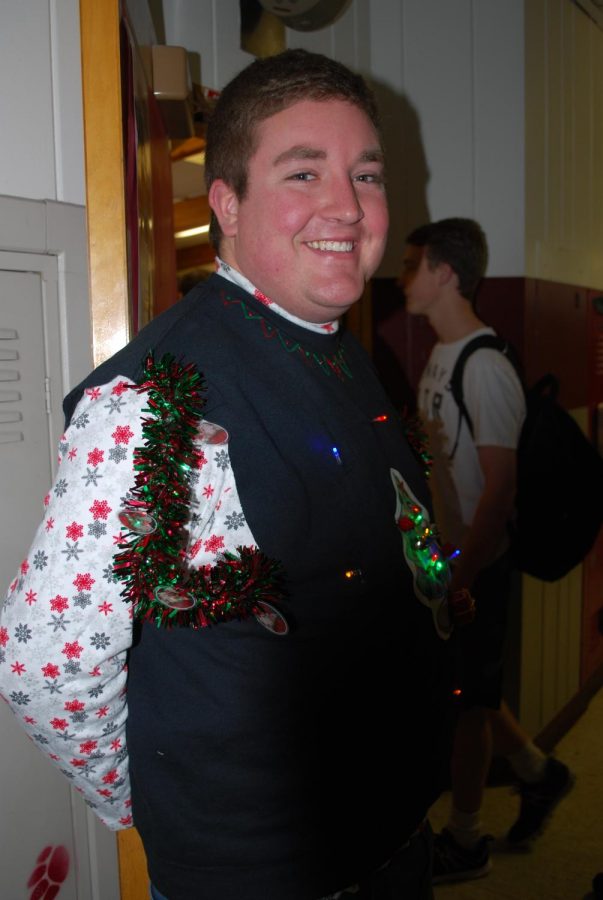Mr. Kessler is full of the Christmas spirit with this lovely handmade ugly sweater.