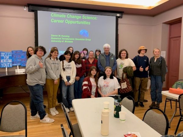 Green Group with Dr. Steve Running in Livingston at the Youth Climate Summit, fall, 2023